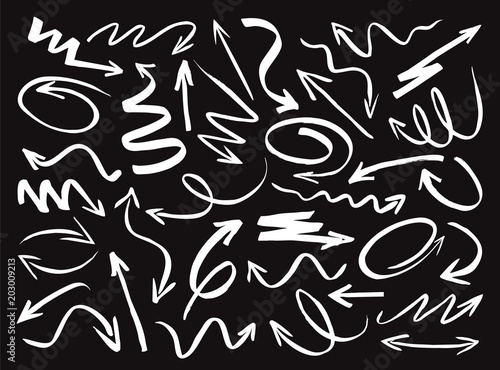 Set of white drawing Arrows. Vector Illustration.