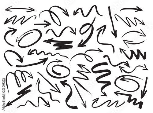 Set of black drawing Arrows. Vector Illustration. © topor