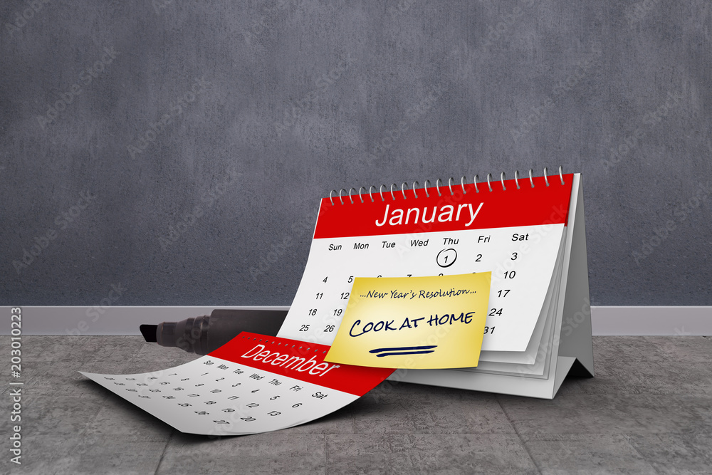 Obraz premium Composite image of new years resolutions on january calendar