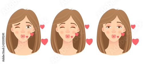 emotions of womans face set