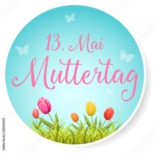 Muttertag 13. Mai Button mit Blumen Vektor