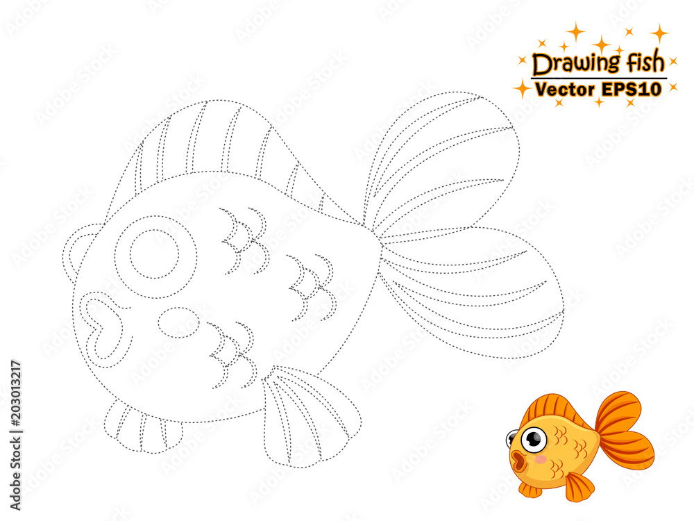 Fototapeta premium Drawing the cute cartoon fish and color. educational game for kids. Vector illustration
