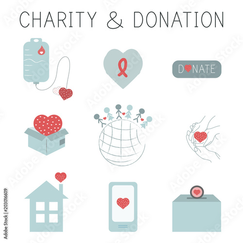 Charity and donation icon set, kindness, generosity during covid-19 crisis