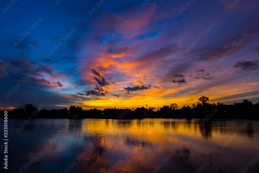 silhouette twilight sky on lagoon
