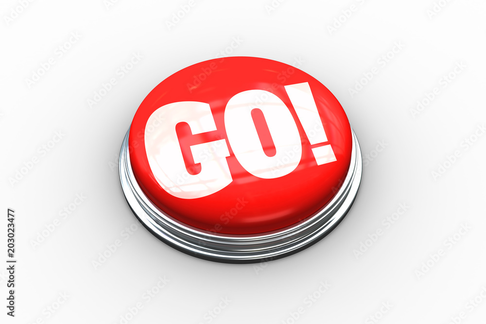 The word go on digitally generated red push button The word go on digitally generated red push button