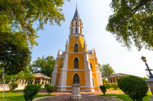 AYOTHAYA, THAILAND -APR 6,2018: Like Christian Church in Wat Niwet Thamma Phat Ratchaworawihan in ayutthaya,Thailand photo