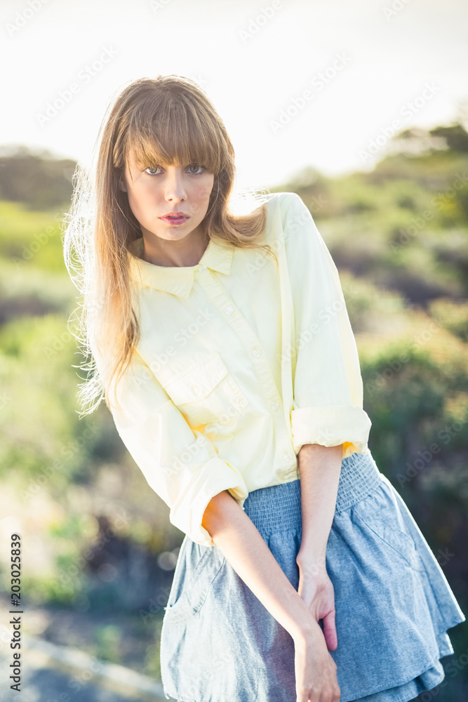 Timid gorgeous blonde on the roadside posing Timid gorgeous blonde on the roadside posing