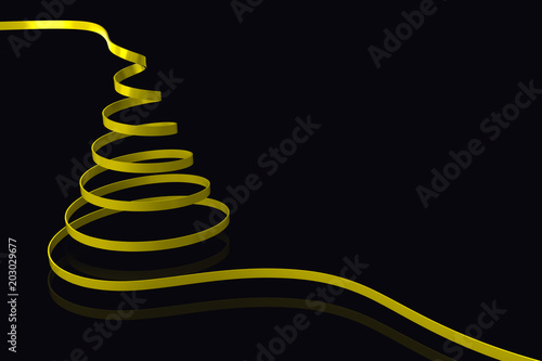 Composite image of Yellow christmas tree ribbon against black