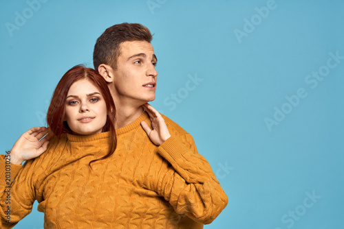 young people in one blouse on a blue background