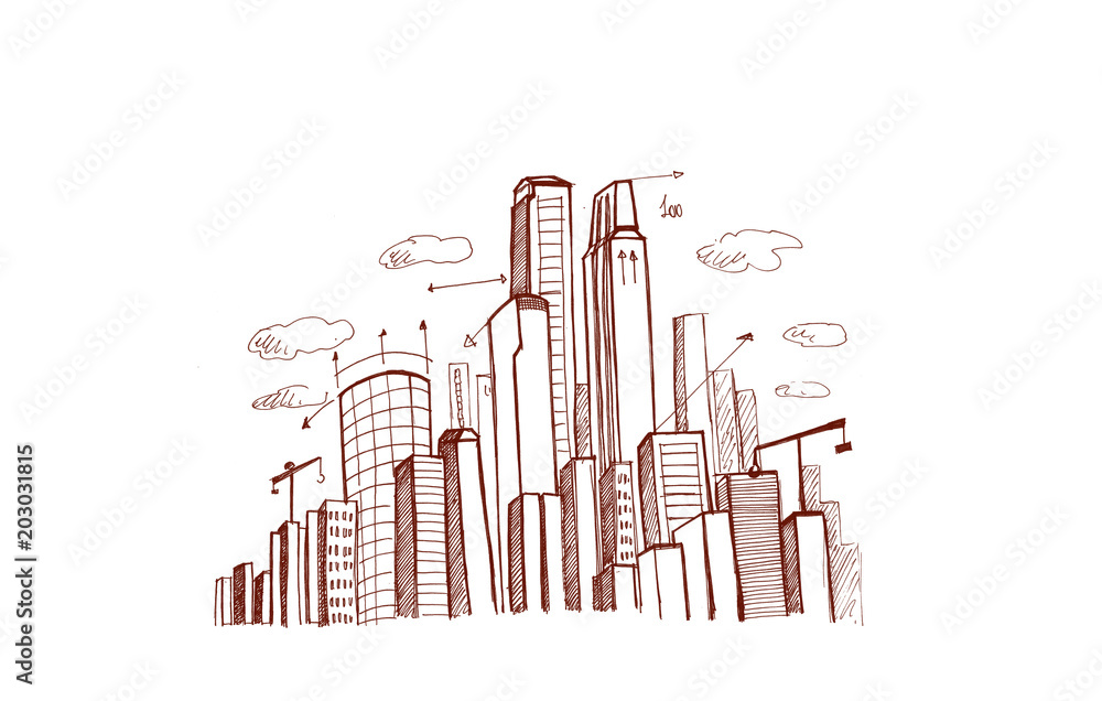 Fototapeta premium City plan hand drawn on white background