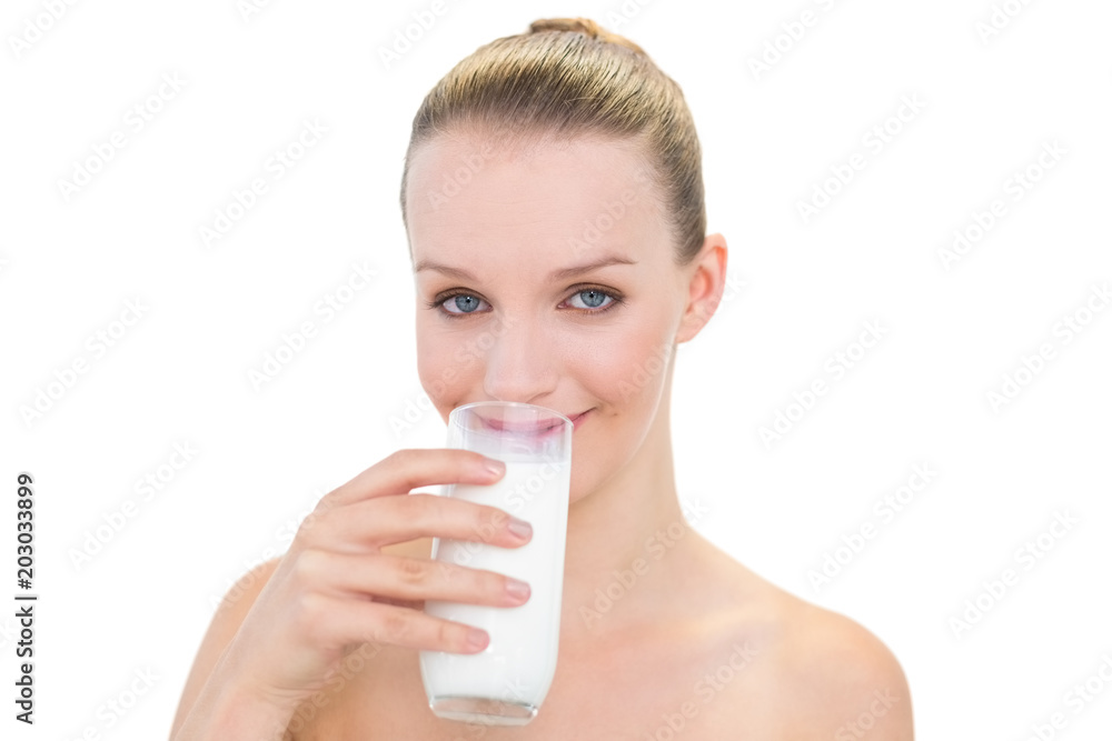 Peaceful pretty blonde model drinking milk Peaceful pretty blonde model drinking milk