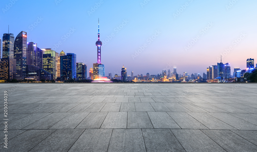 empty square and city skyline scene in shanghai
