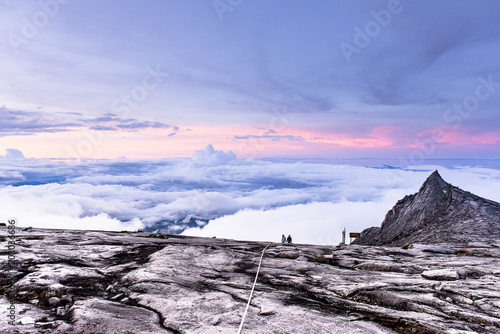 View of top with cloudy Kinabalu mountain in kinabalu national park,Kota kinabalu,Sabah Malaysia,South Peak and low's peak photo