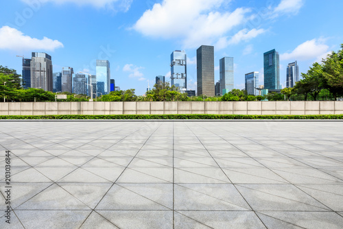 empty square floor and modern commercial office buildings in Shenzhen