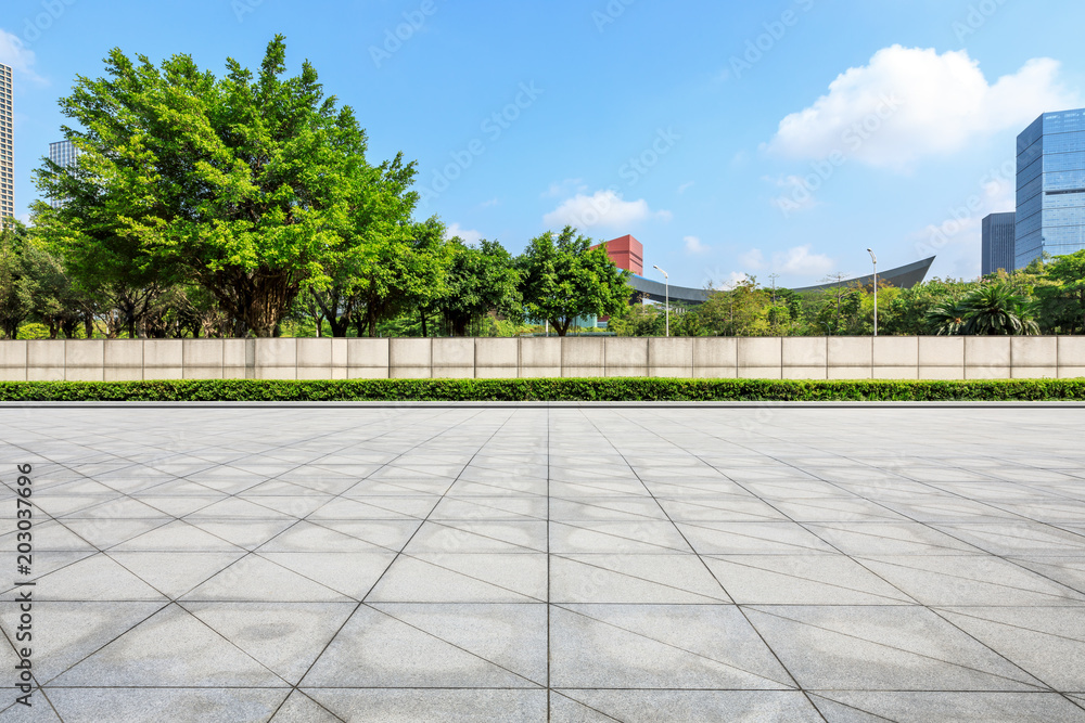 empty square floor and modern commercial office buildings in Shenzhen