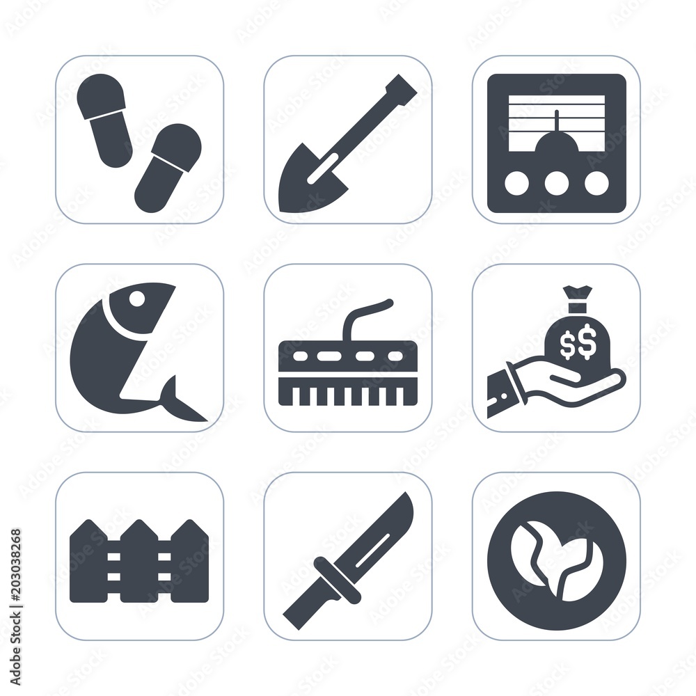 Premium fill icons set on white background . Such as fresh, sack, drill, sound, money, antenna, construction, wave, graphic, piano, shovel, wireless, screwdriver, slipper, tool, technology, equipment Premium fill icons set on white background . Such as fresh, sack, drill, sound, money, antenna, construction, wave, graphic, piano, shovel, wireless, screwdriver, slipper, tool, technology, equipment