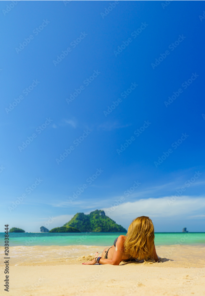 woman resting at the tropical island of Poda in  Thailand