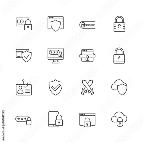 Security and protection vector line icons. Editable stroke.