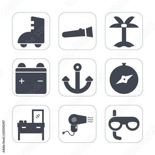 Premium fill icons set on white background . Such as tree, nature, graphic, natural, furniture, charge, electric, skate, electricity, battery, art, night, bright, anchor, nautical, marine, skating
