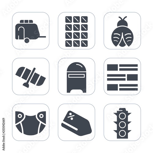 Premium fill icons set on white background . Such as envelope, infant, train, mailbox, bar, travel, orbit, butterfly, care, van, tag, newborn, fly, sweet, car, diaper, baby, dessert, station, sale