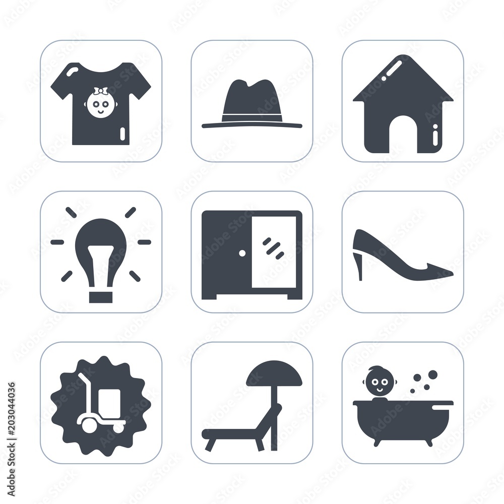 Premium fill icons set on white background . Such as kid, object, real, cap, energy, interior, light, shower, cabinet, warehouse, female, construction, cargo, house, clothing, package, newborn, estate Premium fill icons set on white background . Such as kid, object, real, cap, energy, interior, light, shower, cabinet, warehouse, female, construction, cargo, house, clothing, package, newborn, estate