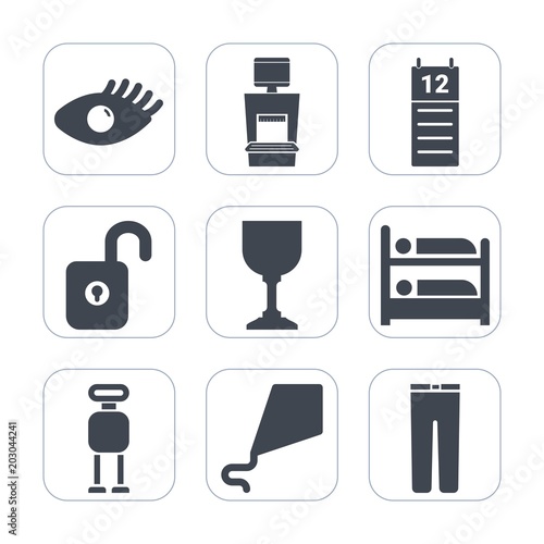 Premium fill icons set on white background . Such as face, healthy, health, unlock, robot, beautiful, hotel, care, female, technology, reminder, joy, summer, scan, fashion, beauty, futuristic, sky