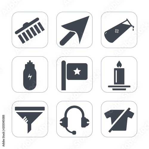 Premium fill icons set on white background . Such as texture, candle, collection, science, nation, brush, shirt, shape, creative, sound, concept, music, web, conditioner, paint, microphone, light, air