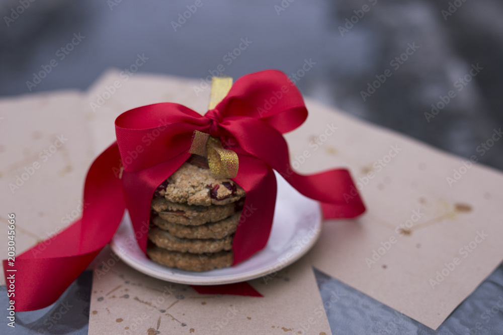 stack of cookies with ribbon bow red stack of cookies with ribbon bow red