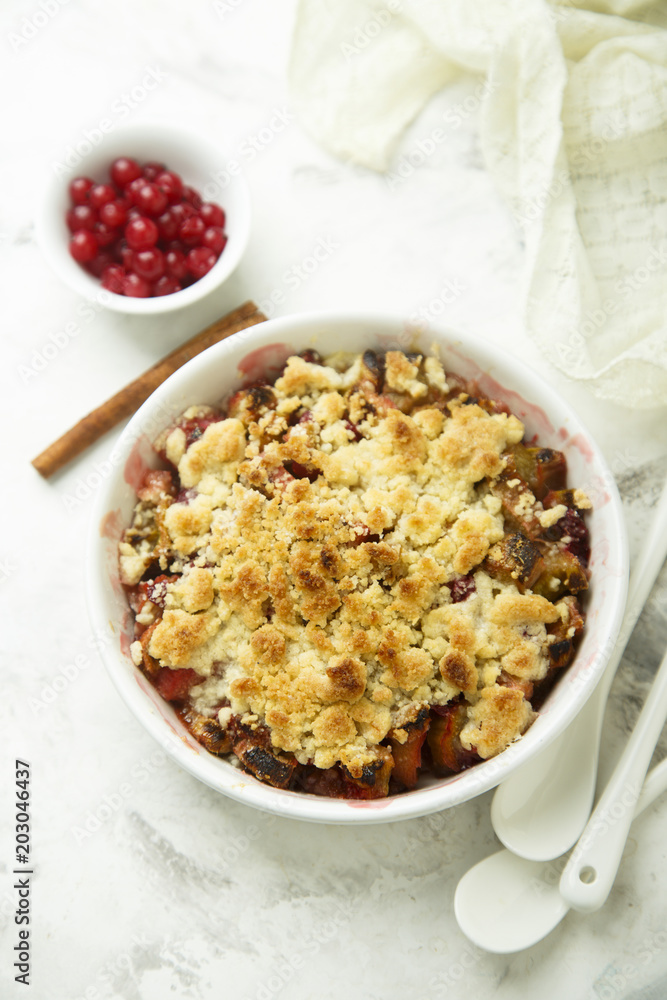 Homemade crumble dessert with red berries Homemade crumble dessert with red berries