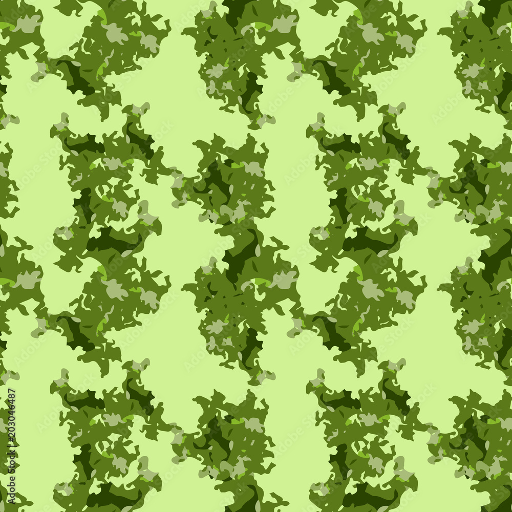 Camouflage seamless pattern. Background in different shades of green. Vector illustration, repeat camo as military print for paintball clothes, backdrop, endless grunge texture Camouflage seamless pattern. Background in different shades of green. Vector illustration, repeat camo as military print for paintball clothes, backdrop, endless grunge texture