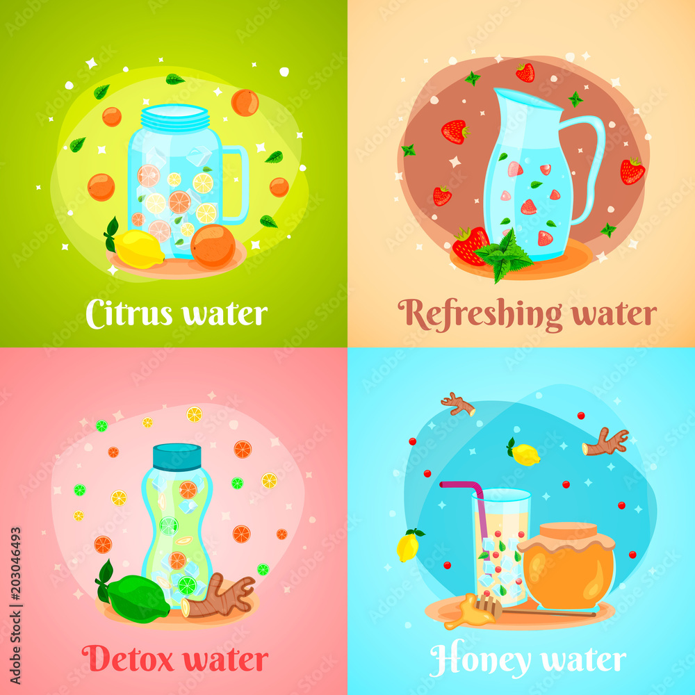 Detox Water 4 Flat Icons Detox Water 4 Flat Icons