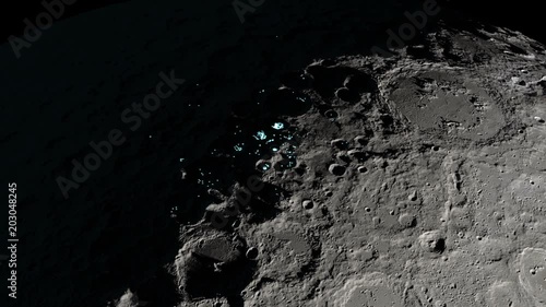 Animation of the presence of surface water ice in craters in the south pole of the Moon. Elements of this image furnished by NASA's Scientific Visualization Studio.