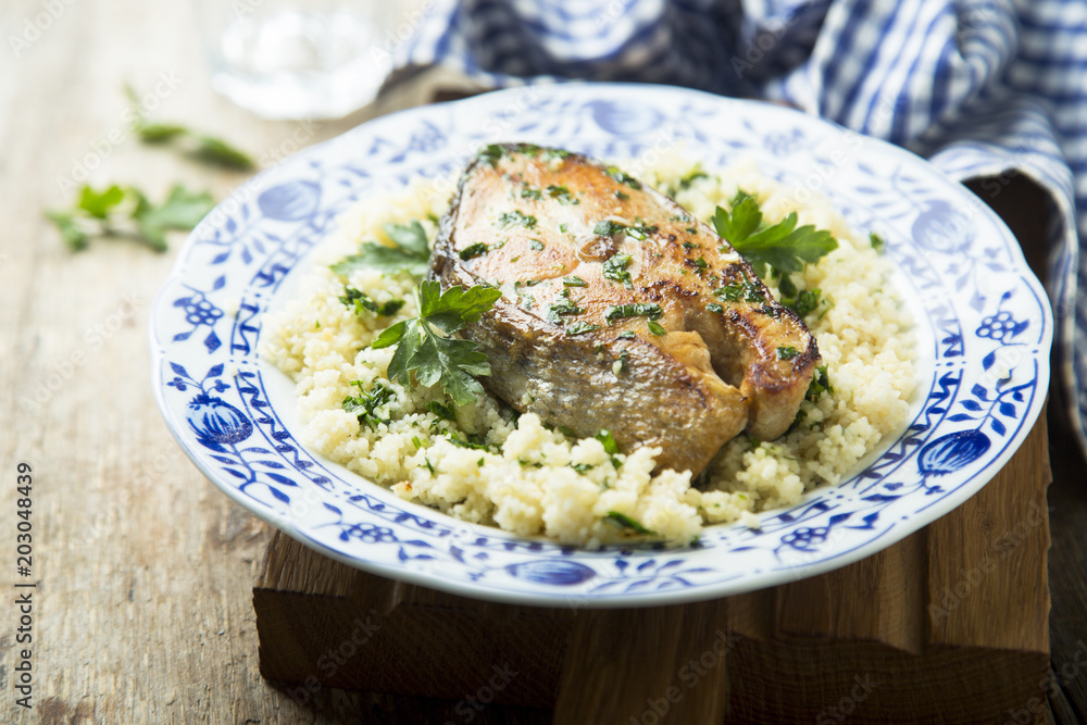 Grilled fish with couscous and herbs Grilled fish with couscous and herbs