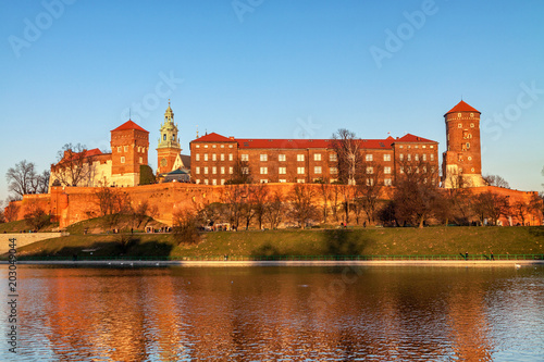 Wawel hill with royal castle in Krakow