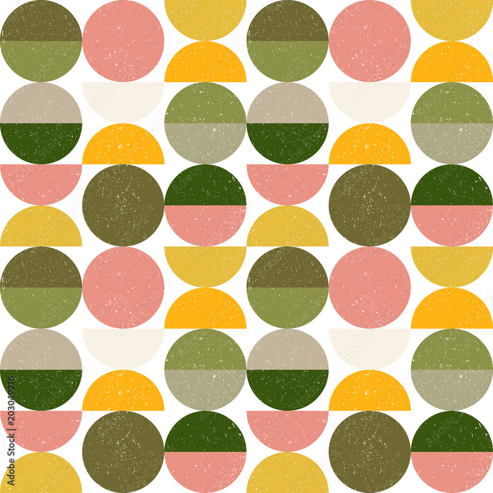 Modern vector abstract seamless geometric pattern with semi circles and circles in retro scandinavian style Modern vector abstract seamless geometric pattern with semi circles and circles in retro scandinavian style