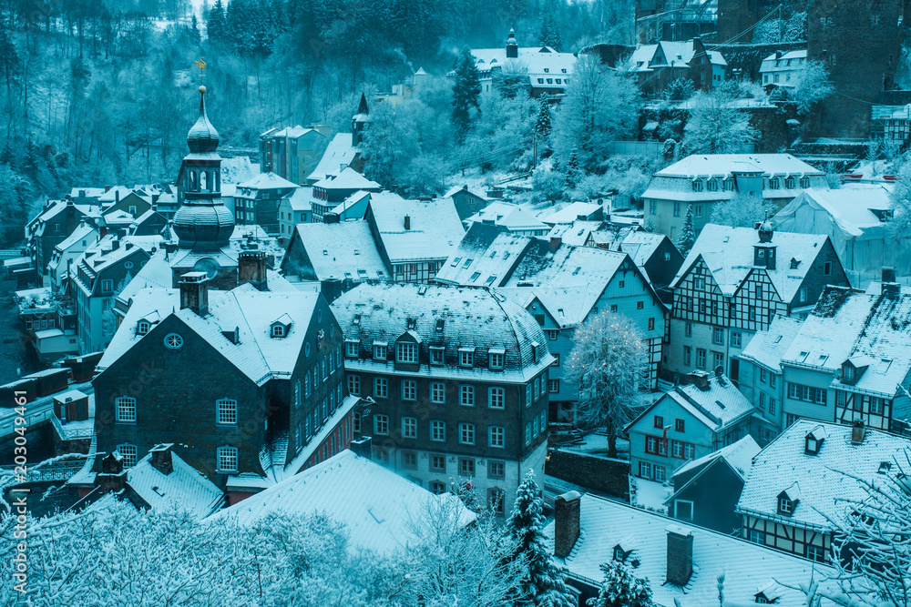 Winter dawn in Monschau, Germany