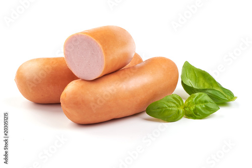 Fresh boiled Sausages, isolated on a white background