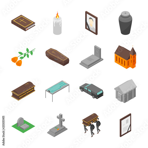 Funeral Signs 3d Icons Set Isometric View. Vector