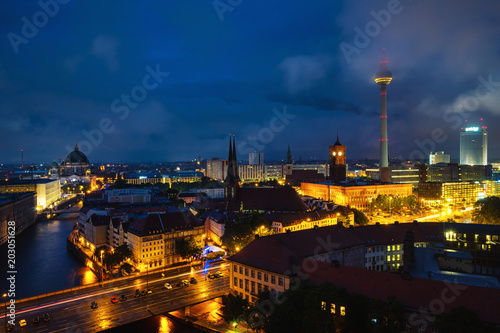 Illuminated landmarks in Berlin  Germany in the morning