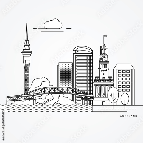 Linear illustration of Auckland, New Zealand.
