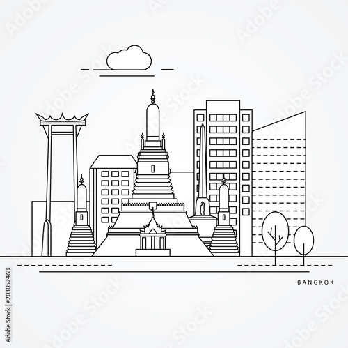 Linear illustration of Bangkok, Thailand.