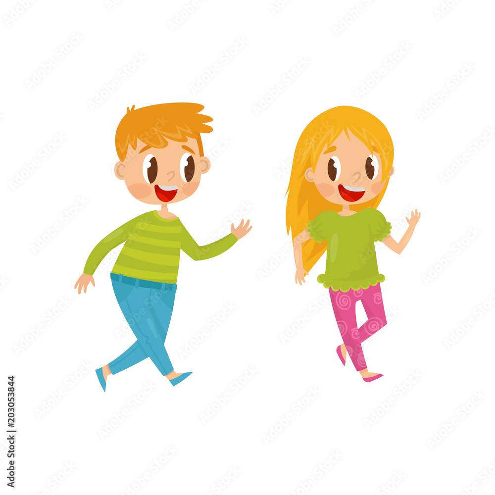 Cheerful children playing catch-up game. Happy childhood and friendship  theme. Kids having fun together.Flat vector design Stock Vector | Adobe  Stock