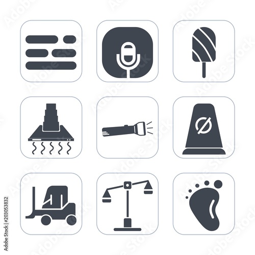 Premium fill icons set on white background . Such as balance, cold, traffic, child, business, background, music, blue, transport, street, web, truck, table, layout, hood, record, chart, foot, mic, ice
