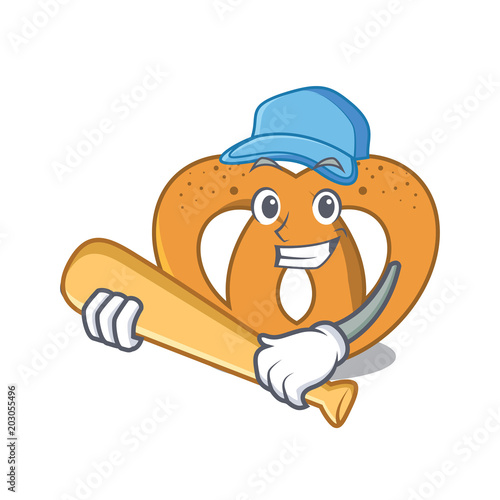 Playing baseball pretzel character cartoon style