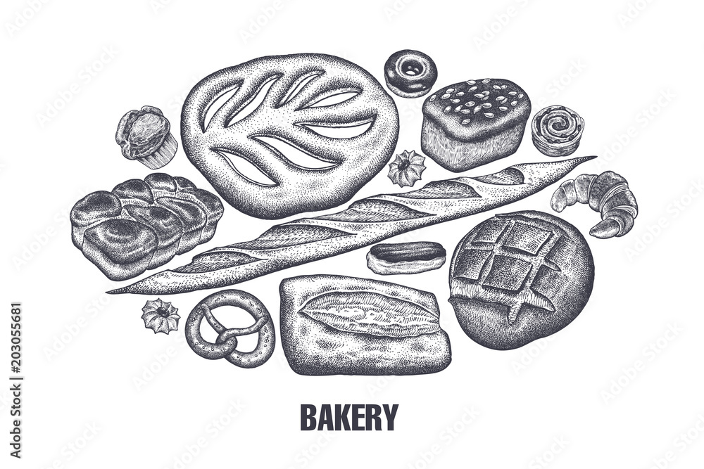 Bakery products set. Variations of bread.