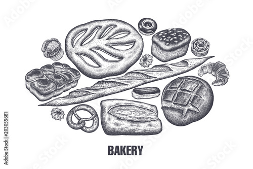 Bakery products set. Variations of bread.