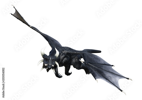 Fototapeta Naklejka Na Ścianę i Meble -  3D Rendering Fantasy Black Dragon on White
