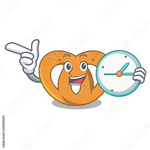 With clock pretzel character cartoon style