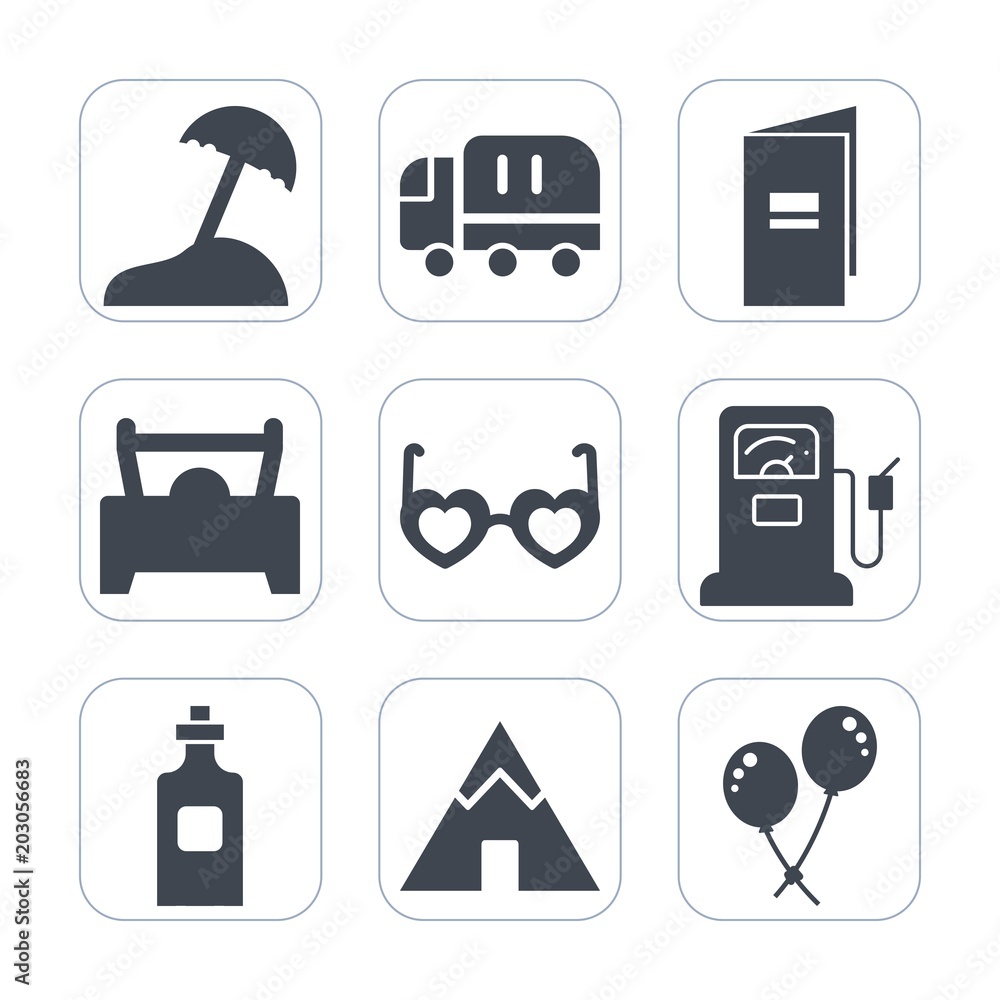 Premium fill icons set on white background . Such as pump, decoration, camp, vacation, vehicle, delivery, hippie, sunglasses, automobile, page, drink, celebration, fuel, brochure, transport, island Premium fill icons set on white background . Such as pump, decoration, camp, vacation, vehicle, delivery, hippie, sunglasses, automobile, page, drink, celebration, fuel, brochure, transport, island
