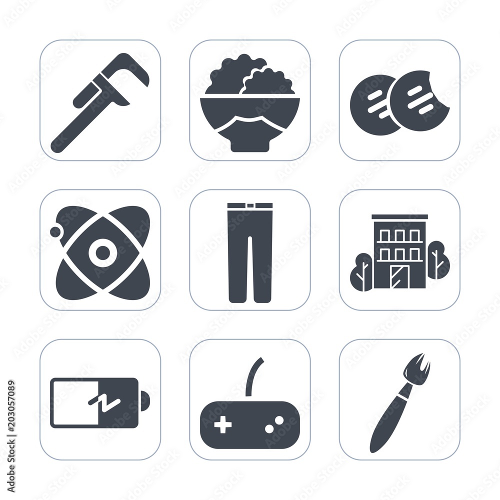 Premium fill icons set on white background . Such as tool, cookie, fashion, brush, organic, full, raw, trousers, grain, dessert, handyman, service, star, play, real, food, building, energy, repair Premium fill icons set on white background . Such as tool, cookie, fashion, brush, organic, full, raw, trousers, grain, dessert, handyman, service, star, play, real, food, building, energy, repair